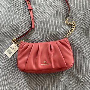 NWT Michael Kors Hannah Small Pleated Convertible Clutch, Light Berry Sorbet